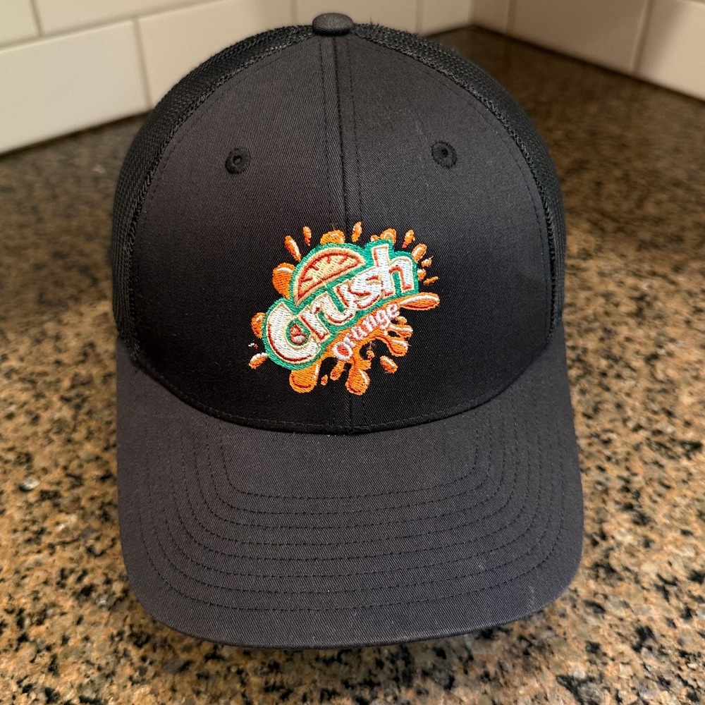 Crush Orange Soda Richardson 112 Trucker Hat Adjustable Snapback Small Black